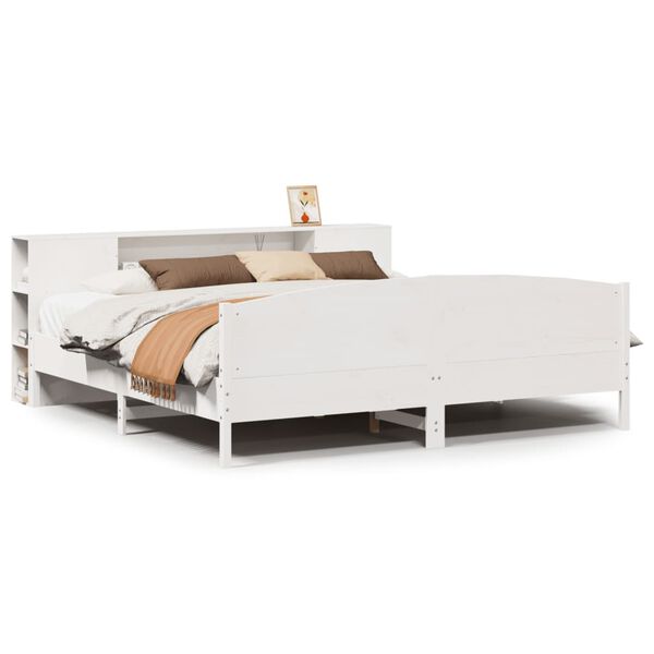 vidaXL Bed met boekenkast zonder matras grenenhout wit 180x200 cm