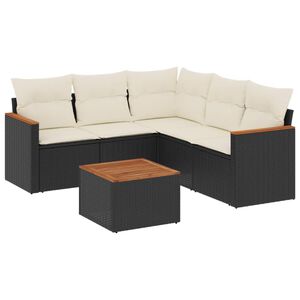 vidaXL 6-delige Loungeset met kussens poly rattan zwart