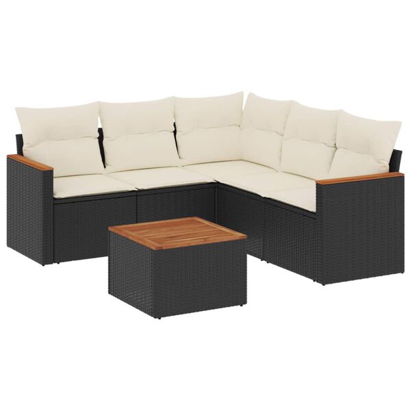 vidaXL 6-delige Loungeset met kussens poly rattan zwart