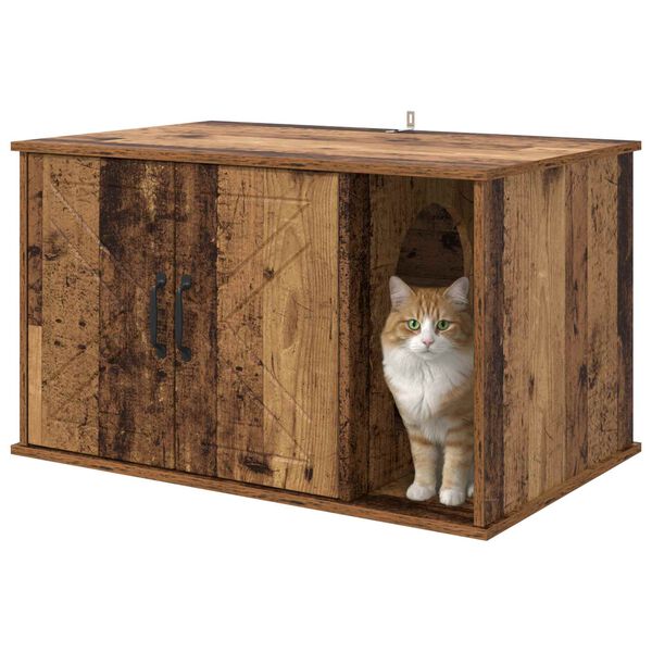 vidaXL Kattenhuis Oudhout 85 x 55 x 50 cm Bewerkt hout