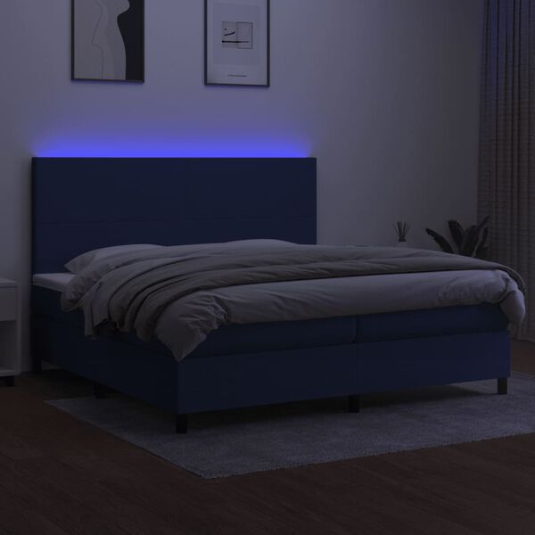vidaXL Boxspring met matras en LED stof blauw 200x200 cm