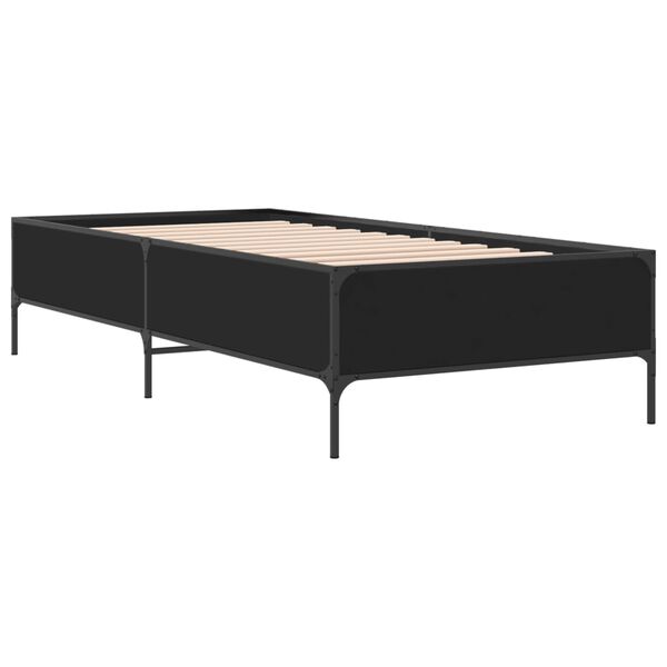 vidaXL Bedframe bewerkt hout en metaal zwart 75x190 cm