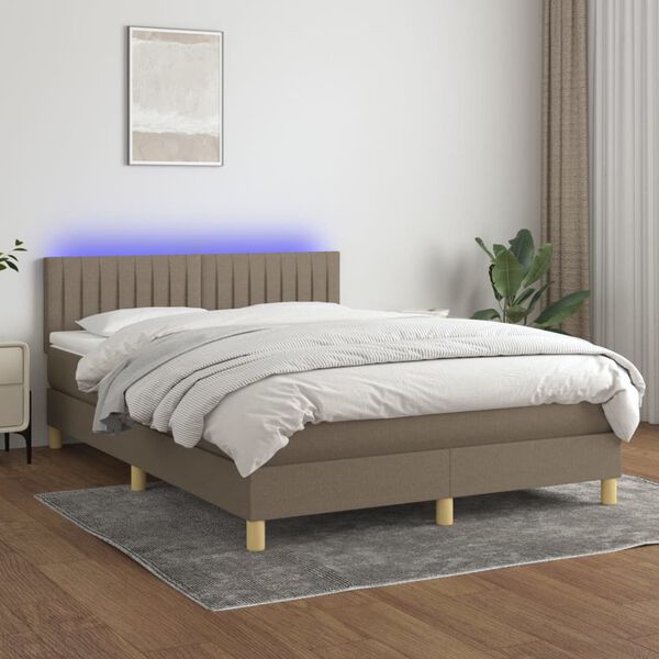 vidaXL Boxspring met matras en LED stof taupe 140x190 cm