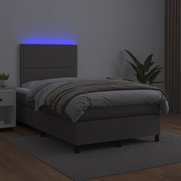 vidaXL Boxspring met matras en LED kunstleer grijs 120x190 cm
