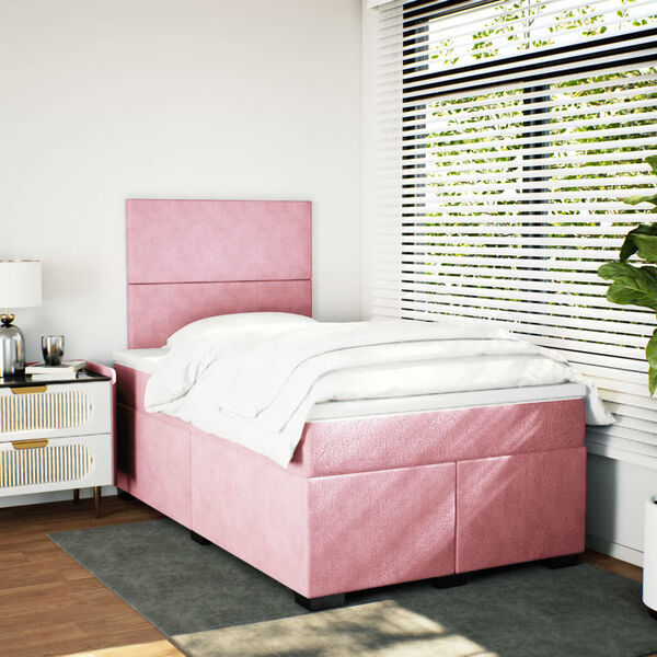 vidaXL Boxspring met matras fluweel roze 120x190 cm