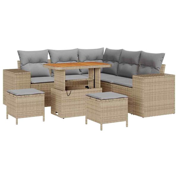 vidaXL Tuin Sofa Set met kussen met opslag 8 pcs Beige en Licht Grijs