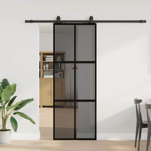 vidaXL Schuifdeur met beslagset 76x205 cm gehard glas zwart