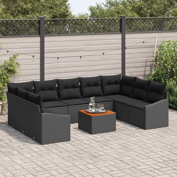 vidaXL Tuinbankenset met opslag 10 pcs Zwart poly rattan