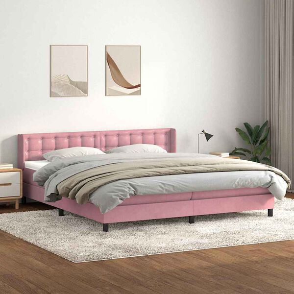 vidaXL Boxspring met matras fluweel roze 180x210 cm