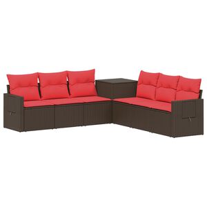 vidaXL Bankstel 7 st Bruin en Rood Poly Rattan en Staal