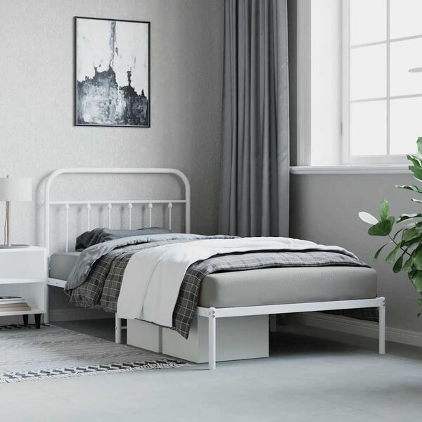 vidaXL Bedframe met hoofdbord metaal wit 107x203 cm
