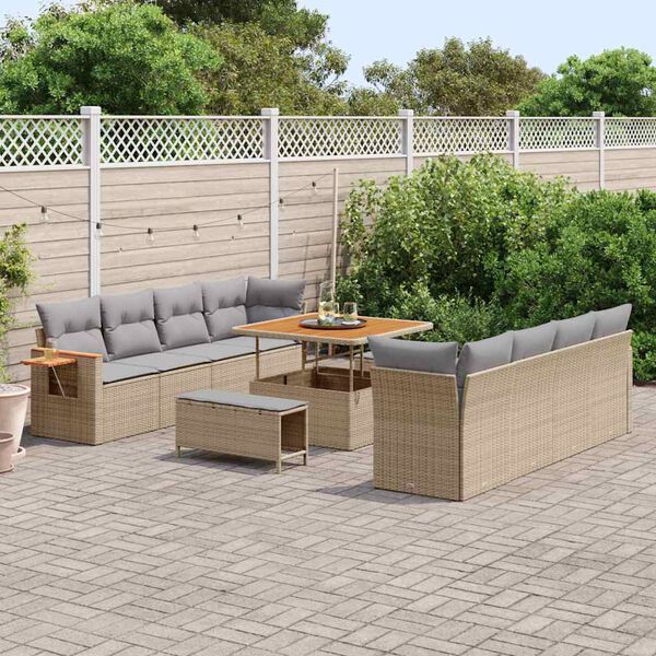 vidaXL Tuin Sofa Set met kussen met opslag Beige Poly riet