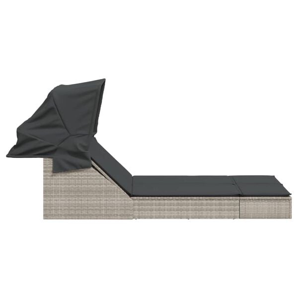 vidaXL Ligbed 2-persoons met luifel en kussens poly rattan lichtgrijs