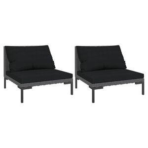 vidaXL Tuinbanken 2 st met kussens halfrond poly rattan