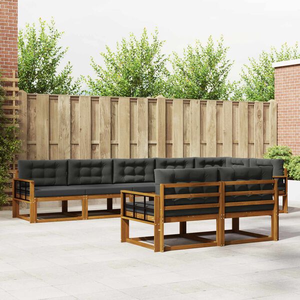 vidaXL Buiten bankenset met kussen 8 pcs Natuurlijk en Antraciet