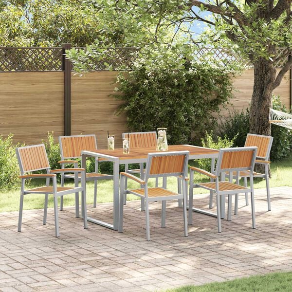 vidaXL Tuin Eetset 7 pcs Grijs en bruin Staal en massief acaciahout