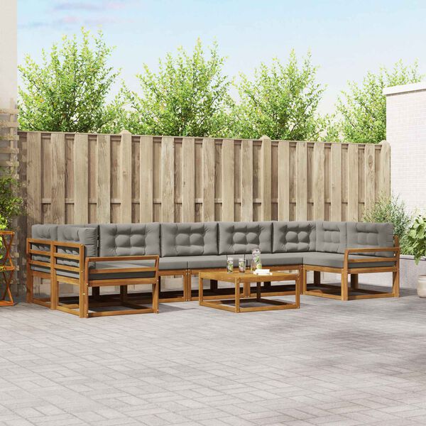 vidaXL Buiten bankenset met kussen 8 pcs Natuurlijk en Lichtgrijs