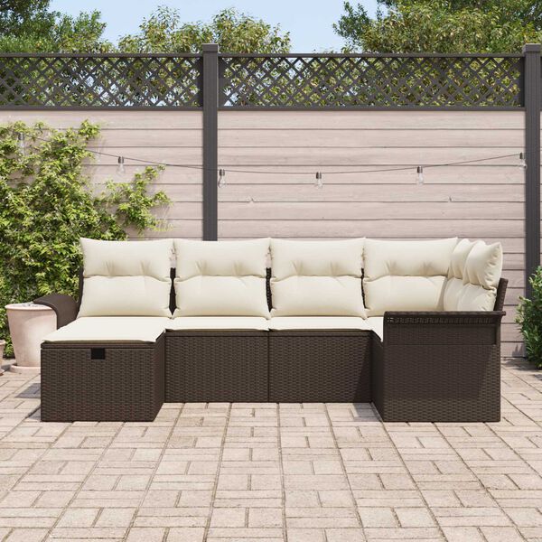vidaXL Tuin Sofa Set met kussen 6 pcs Bruin en Cr&egrave;me poly rattan
