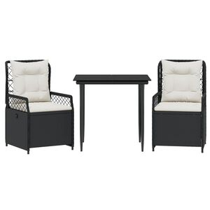 vidaXL 3-delige Tuinset met kussens poly rattan zwart
