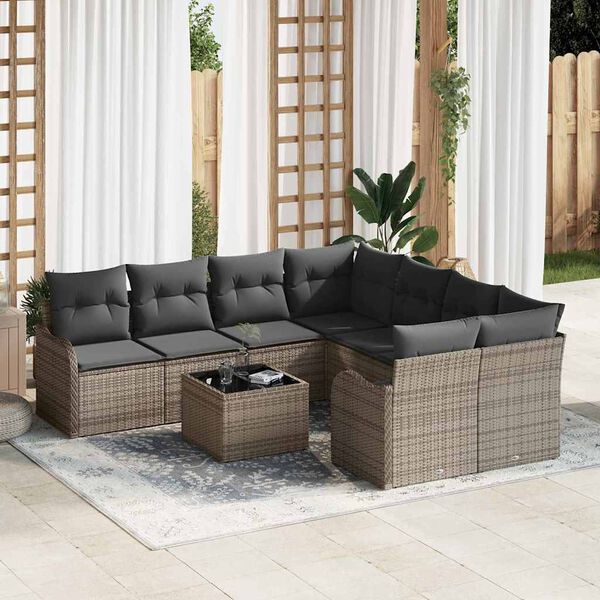 vidaXL Tuin Sofa Set met kussen met opslag 9 pcs Grijs poly rattan