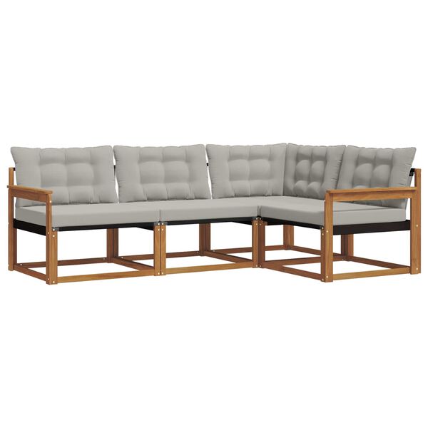 vidaXL Buiten bankenset met kussen 4 pcs Natuurlijk en Lichtgrijs