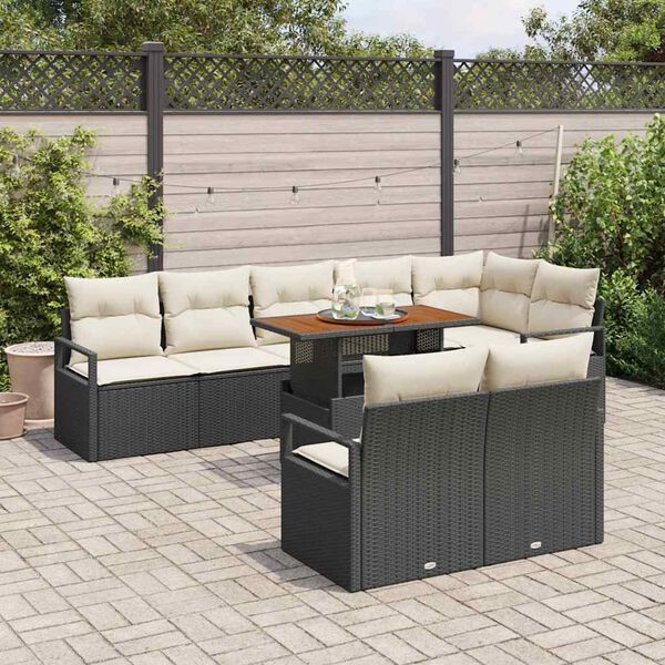 vidaXL Tuin Sofa Set met kussen met kussen 9 pcs Zwart en Cr&egrave;me