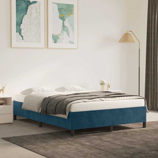 vidaXL Bedframe zonder matras 140x200 cm fluweel donkerblauw