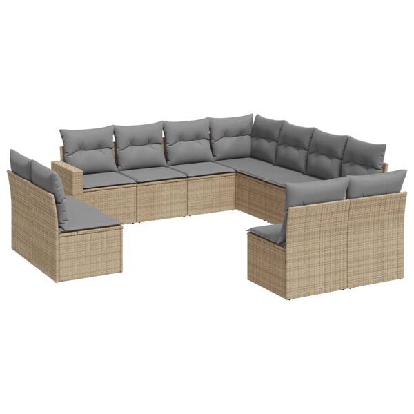 vidaXL 11-delige Tuinset met kussens poly rattan beige