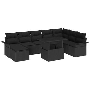 vidaXL Tuin Sofa Set 9 pcs Zwart Poly Rattan en Poedergecoat Staal