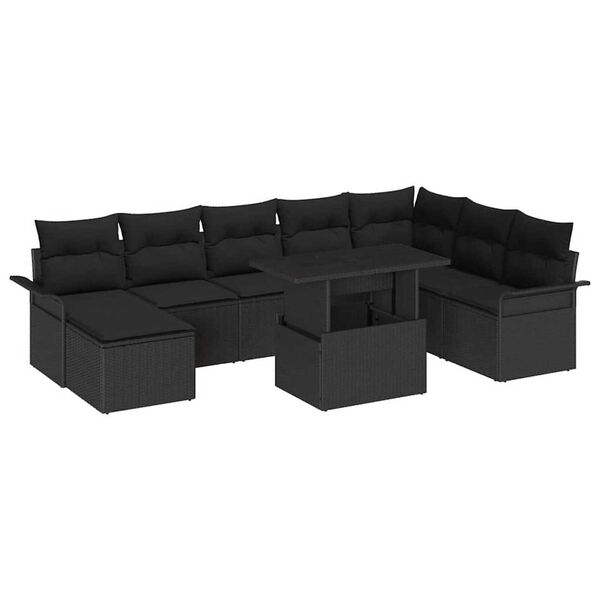 vidaXL Tuin Sofa Set 9 pcs Zwart Poly Rattan en Poedergecoat Staal