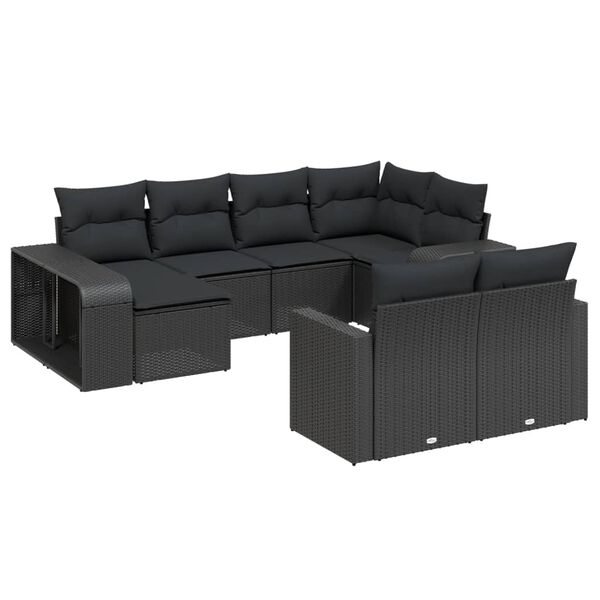 vidaXL 10-delige Loungeset met kussens poly rattan zwart