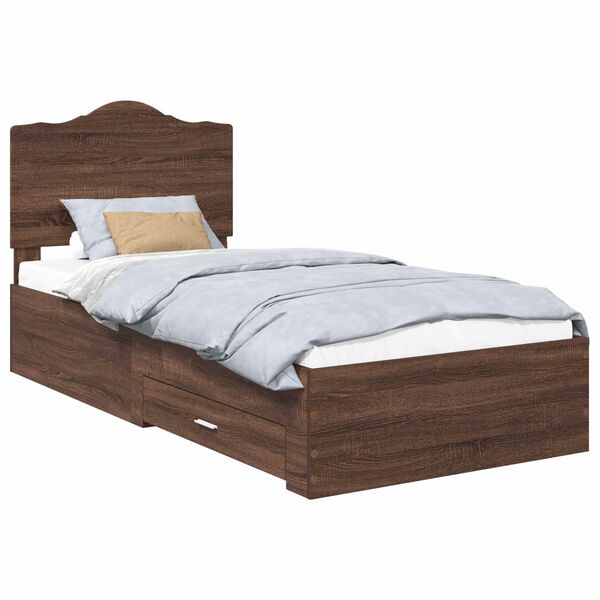 vidaXL Bedframe met hoofdeinde Bruin Eiken 75 x 190 cm Bewerkt hout