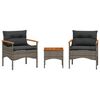 vidaXL 3-delige Loungeset met kussens poly rattan grijs