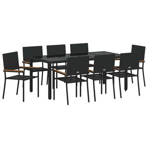 vidaXL Tuin eettafelset 9 pcs Zwart poly rattan