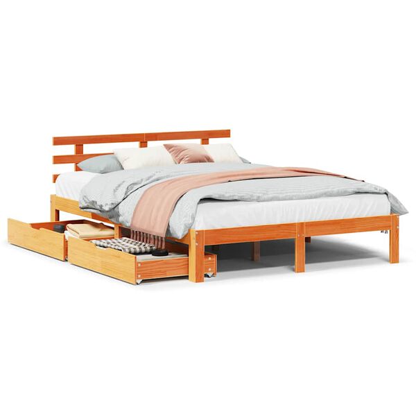 vidaXL Bedframe met lades massief grenenhout wasbruin 140x190 cm