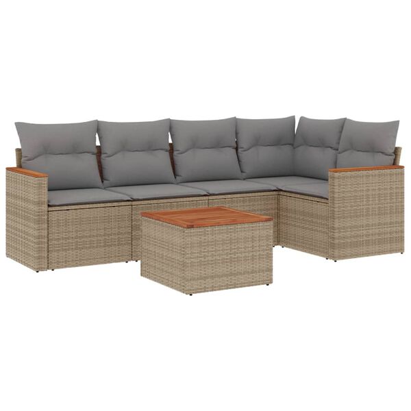 vidaXL 6-delige Loungeset met kussens poly rattan beige