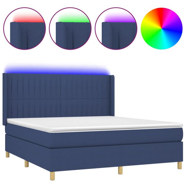 vidaXL Boxspring met matras en LED stof blauw 160x200 cm