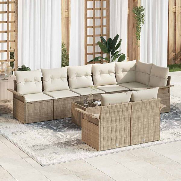 vidaXL Tuin Sofa Set met kussen 9 pcs Beige Poly riet