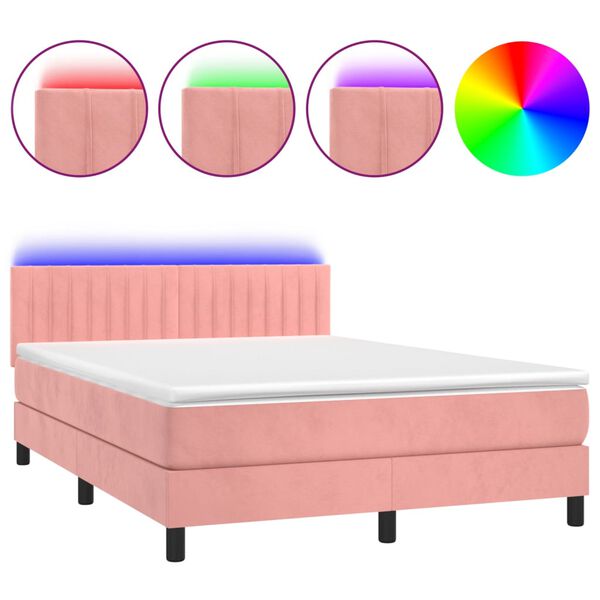 vidaXL Boxspring met matras en LED fluweel roze 140x200 cm