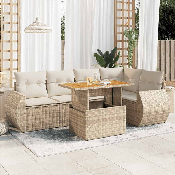 vidaXL 6-delige Loungeset met kussens poly rattan beige