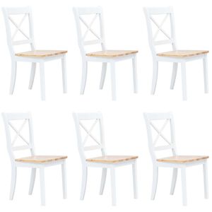 vidaXL Eetkamerstoelen 6 st massief rubberwood wit en naturel