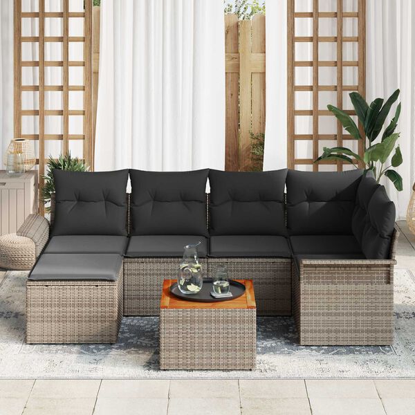 vidaXL Tuin Sofa Set met kussen met opslag 7 pcs Grijs