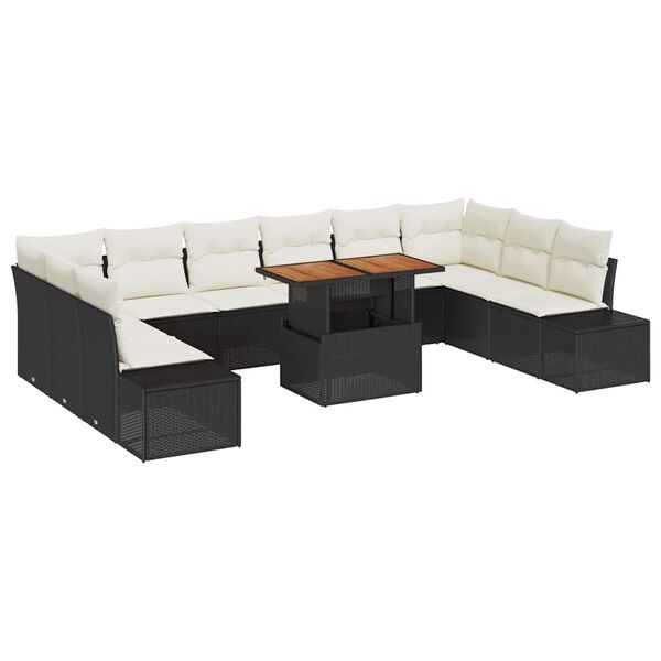 vidaXL Tuin Sofa Set met kussen met kussen 11 pcs Zwart en Cr&egrave;me