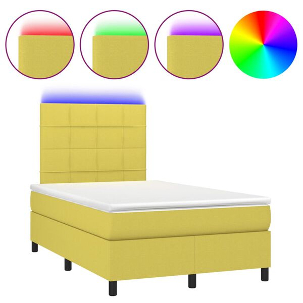 vidaXL Boxspring met matras en LED stof groen 120x200 cm