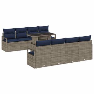 vidaXL Tuin Sofa Set 9 st 6-Aantal zitplaatsen Grijs en Marineblauw