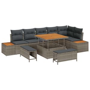 vidaXL Tuinbankenset 9 pcs Grijs Poly Riet en Poedercoated Staal