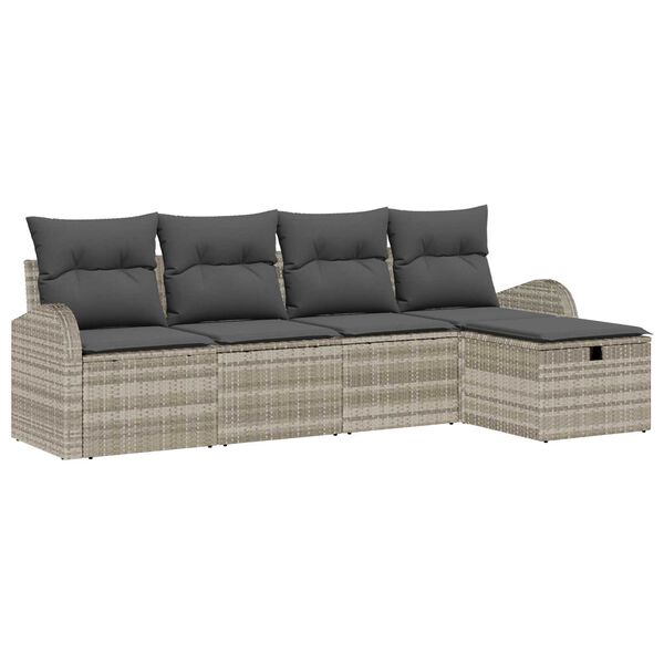 vidaXL Tuin Sofa Set met kussen met opslag 5 pcs Lichtgrijs Poly riet