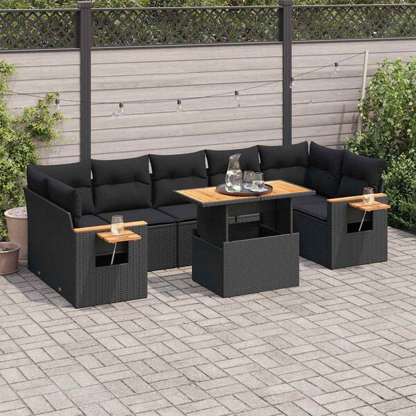 vidaXL 8-delige Loungeset met kussens poly rattan acacia zwart