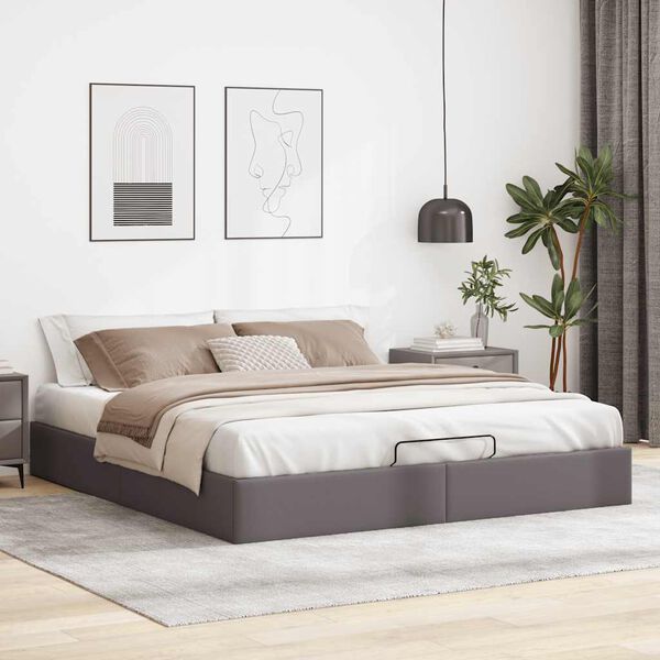 vidaXL Bedframe zonder matras 160x200 cm kunstleer grijs