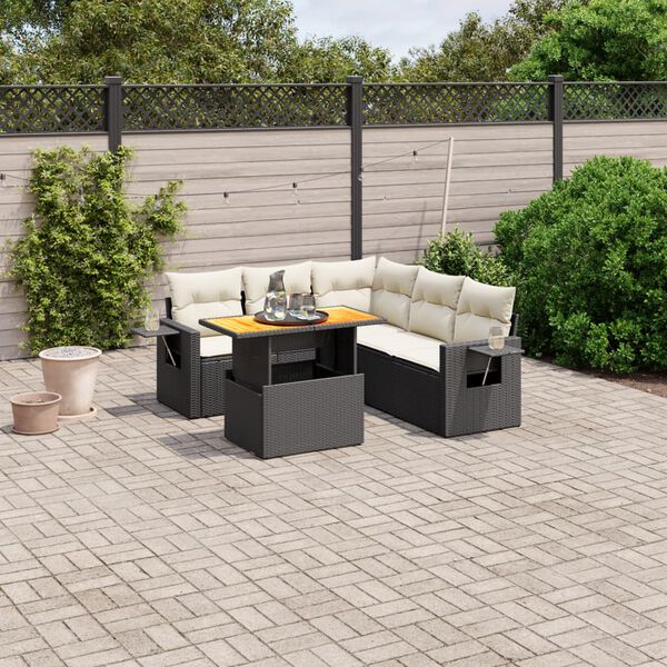 vidaXL 6-delige Loungeset met kussens poly rattan zwart